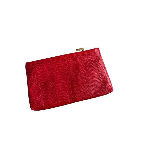 SAKS FIFTH AVENUE Vintage Red Eel Skin Clutch Handbag - Picture 4 of 9